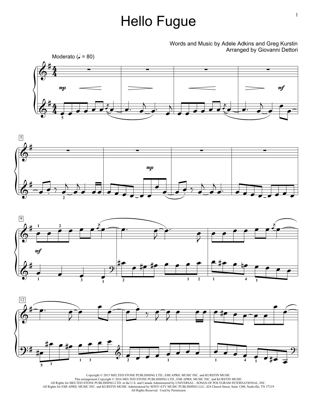 Adele Hello Fugue (arr. Giovanni Deltori) Sheet Music Notes & Chords for Educational Piano - Download or Print PDF