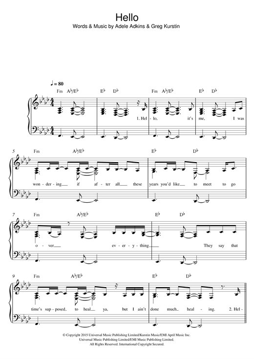 Adele Hello Sheet Music Notes & Chords for Piano (Big Notes) - Download or Print PDF