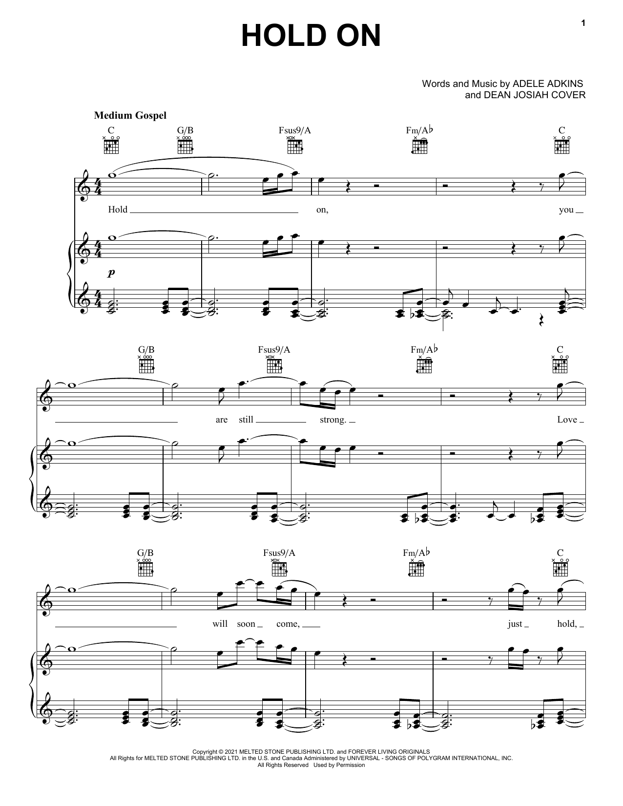 Adele Hold On Sheet Music Notes & Chords for Piano Solo - Download or Print PDF