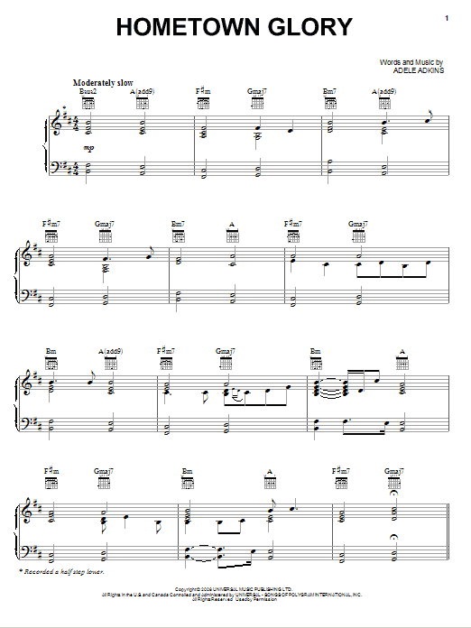 Preview Adele Hometown Glory Rock sheet music, notes and chords for Piano, SKU: 89969 Hometown Glory sheet music