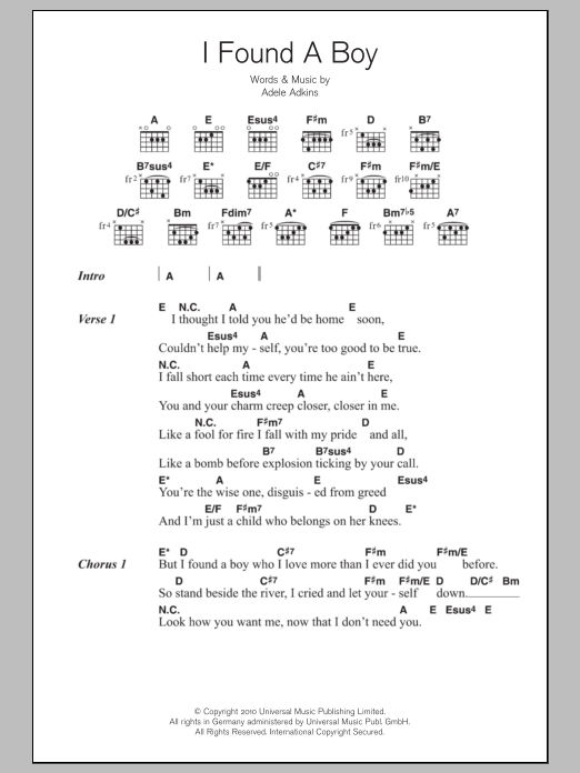 Adele I Found A Boy Sheet Music Notes & Chords for Lyrics & Chords - Download or Print PDF