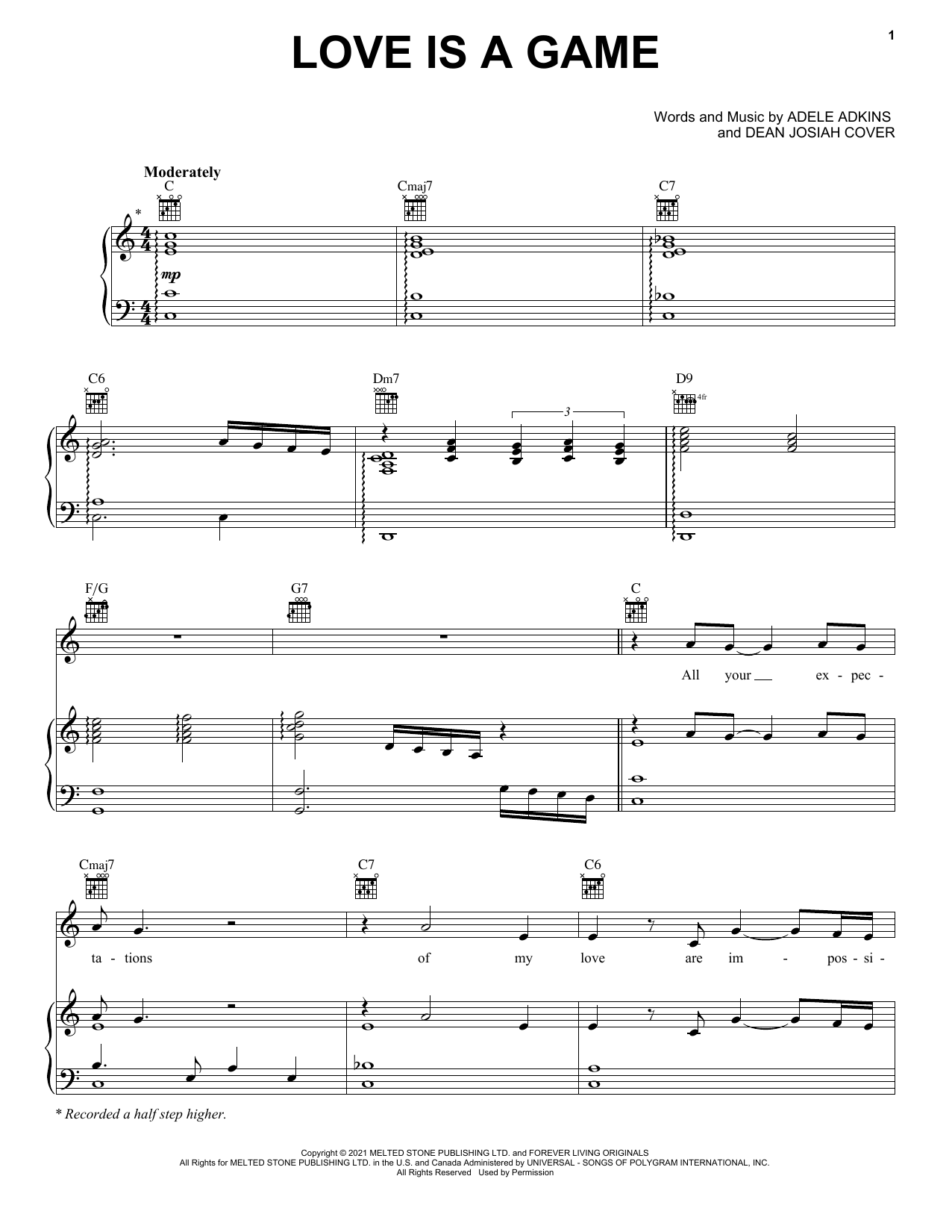 Adele Love Is A Game Sheet Music Notes & Chords for Easy Piano - Download or Print PDF