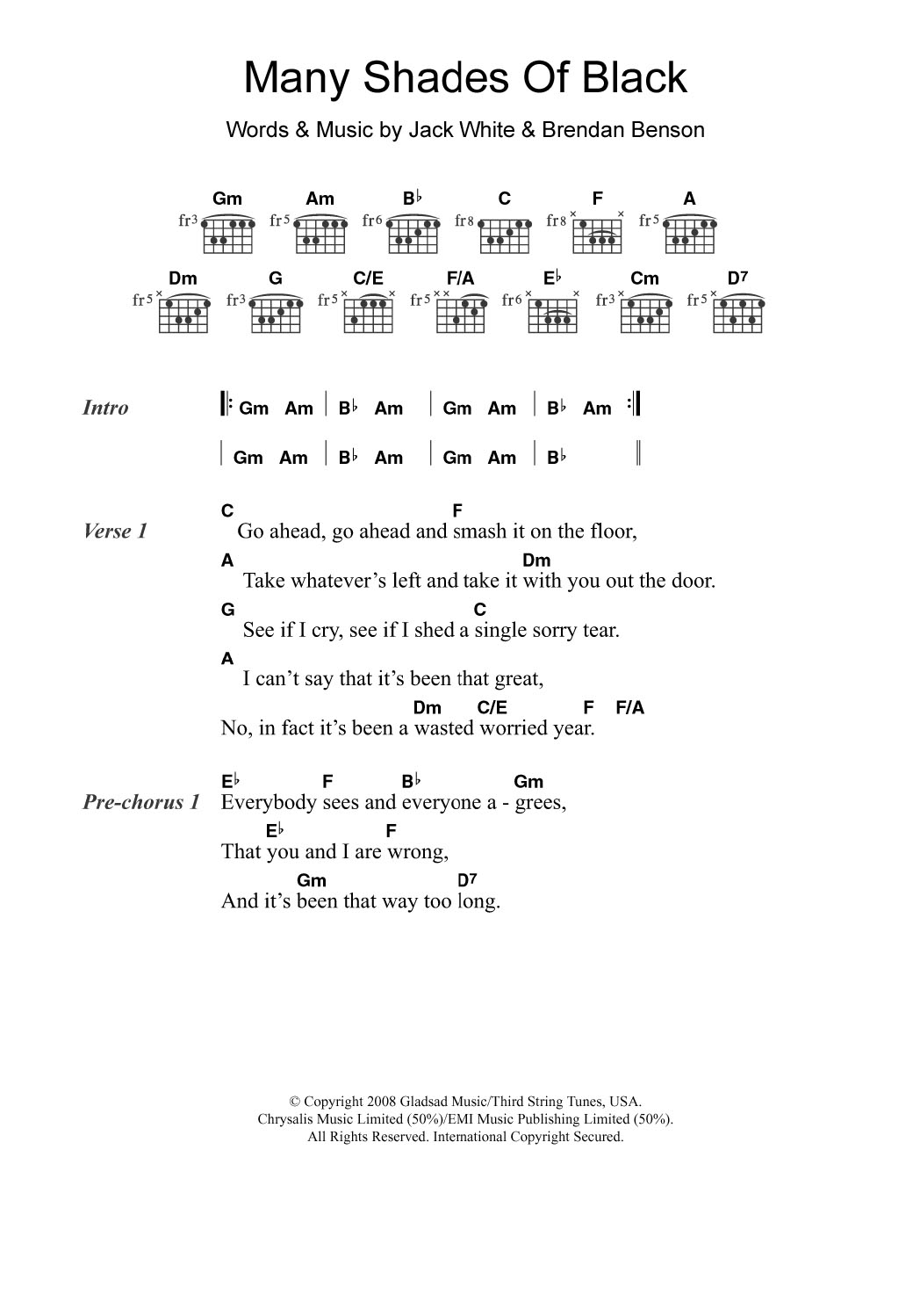 Adele Many Shades Of Black Sheet Music Notes & Chords for Lyrics & Chords - Download or Print PDF