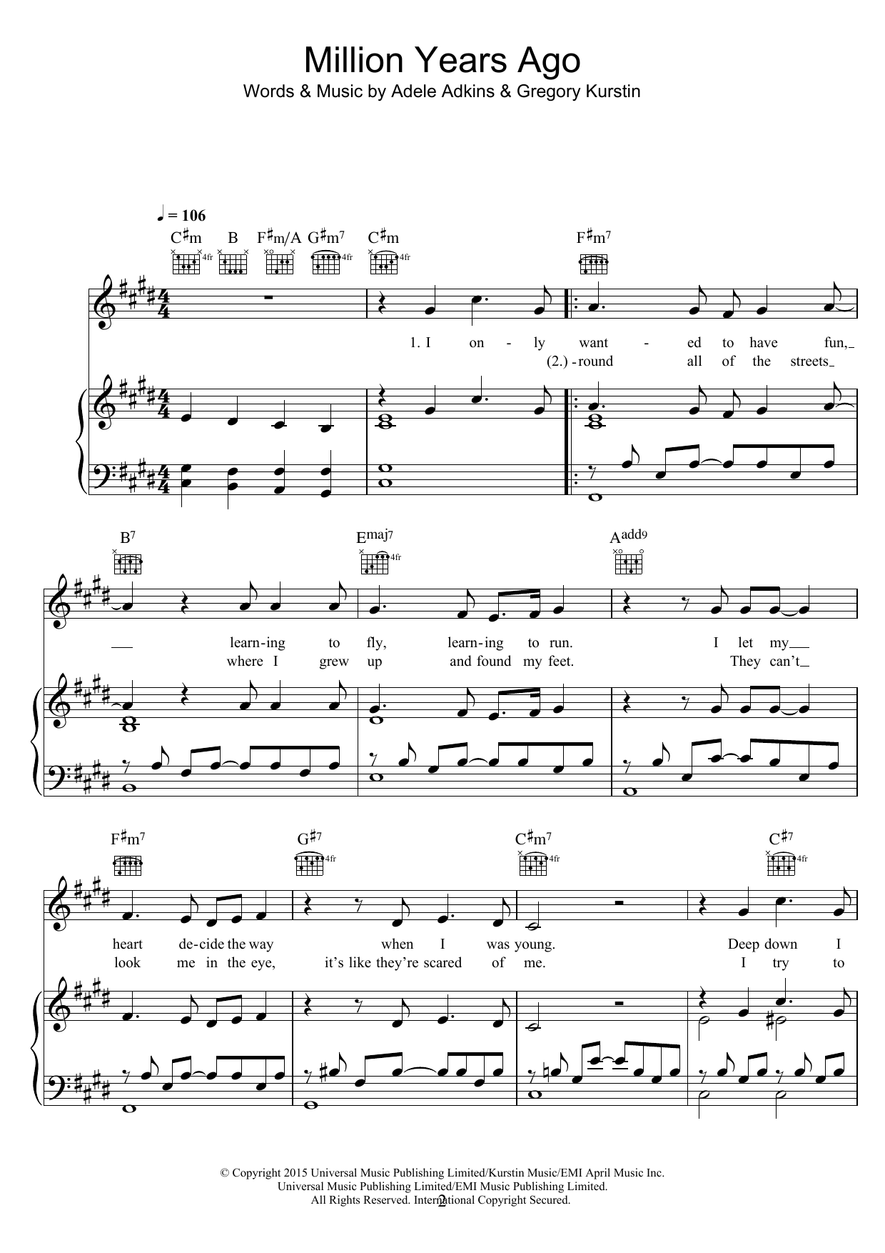 Adele Million Years Ago Sheet Music Notes & Chords for Easy Guitar Tab - Download or Print PDF