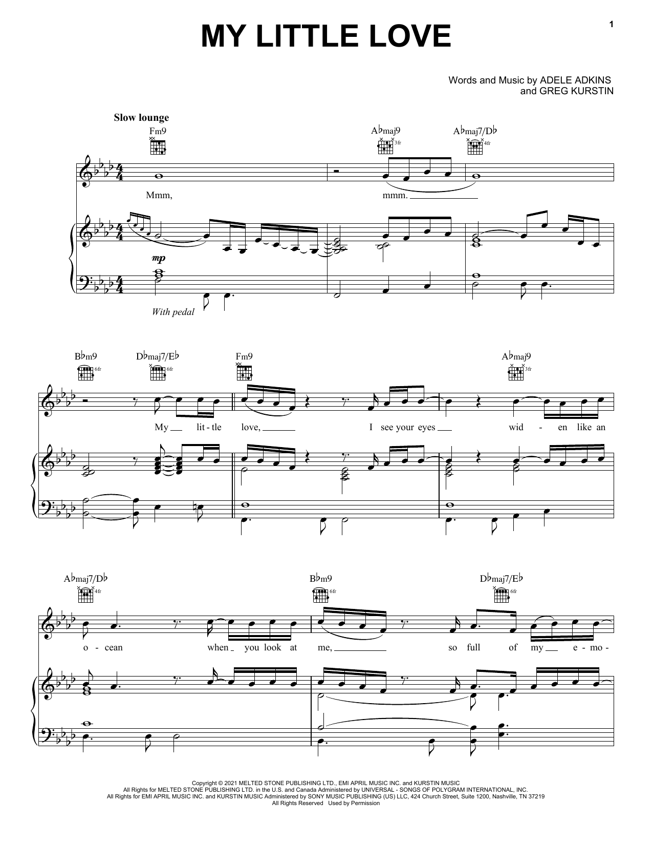 Adele My Little Love Sheet Music Notes & Chords for Piano, Vocal & Guitar Chords (Right-Hand Melody) - Download or Print PDF