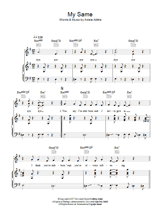 Adele My Same Sheet Music Notes & Chords for Lyrics & Chords - Download or Print PDF
