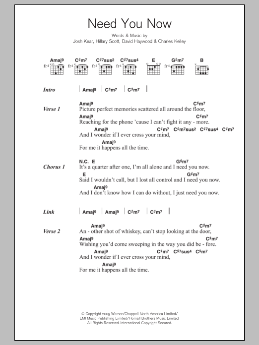 Adele Need You Now Sheet Music Notes & Chords for Piano, Vocal & Guitar (Right-Hand Melody) - Download or Print PDF