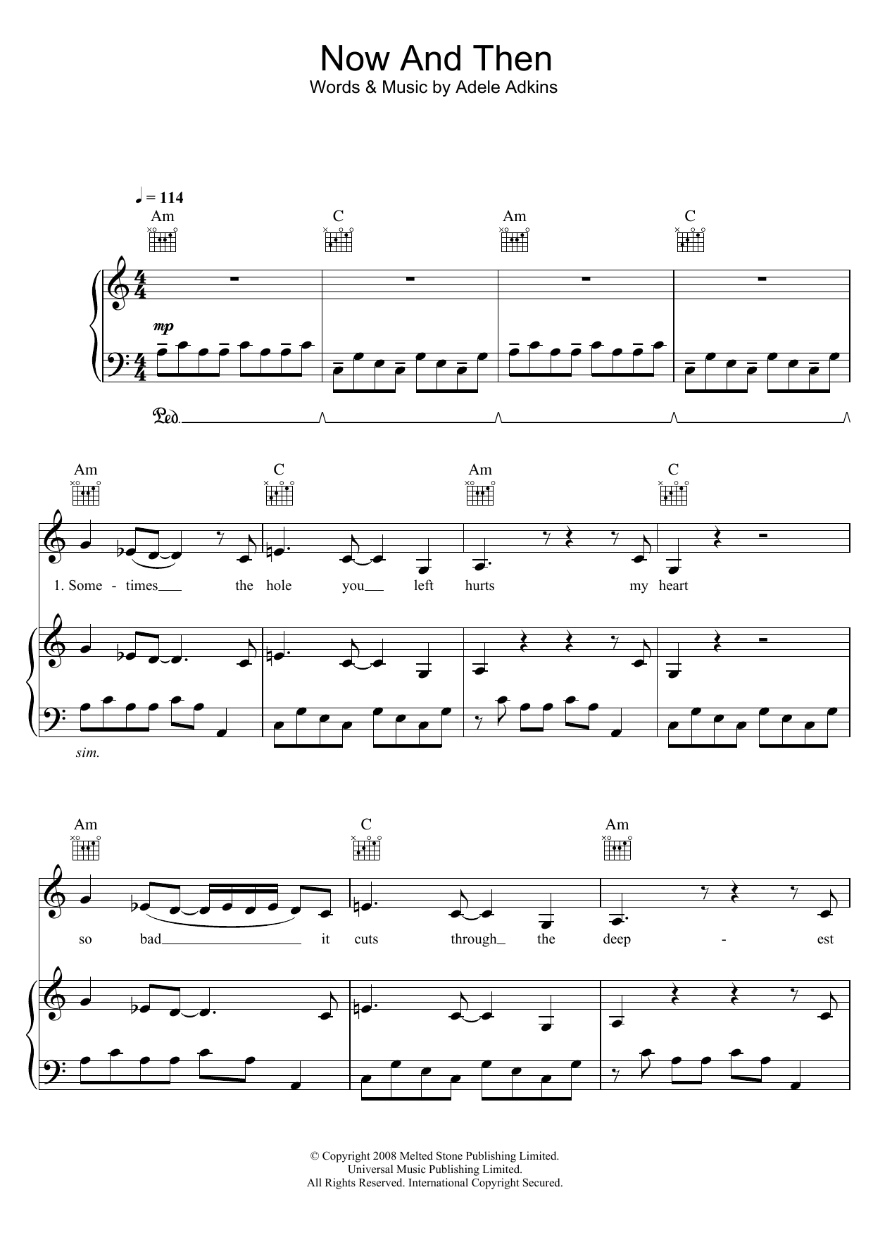 Adele Now And Then Sheet Music Notes & Chords for Lyrics & Chords - Download or Print PDF