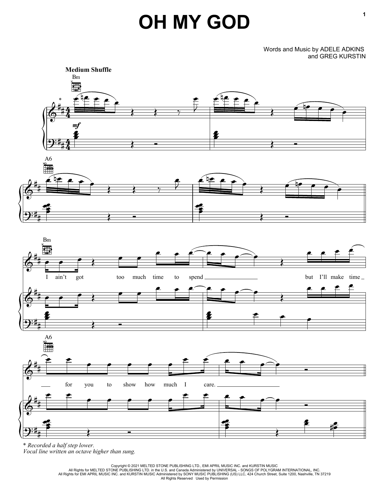 Adele Oh My God Sheet Music Notes & Chords for Piano, Vocal & Guitar Chords (Right-Hand Melody) - Download or Print PDF