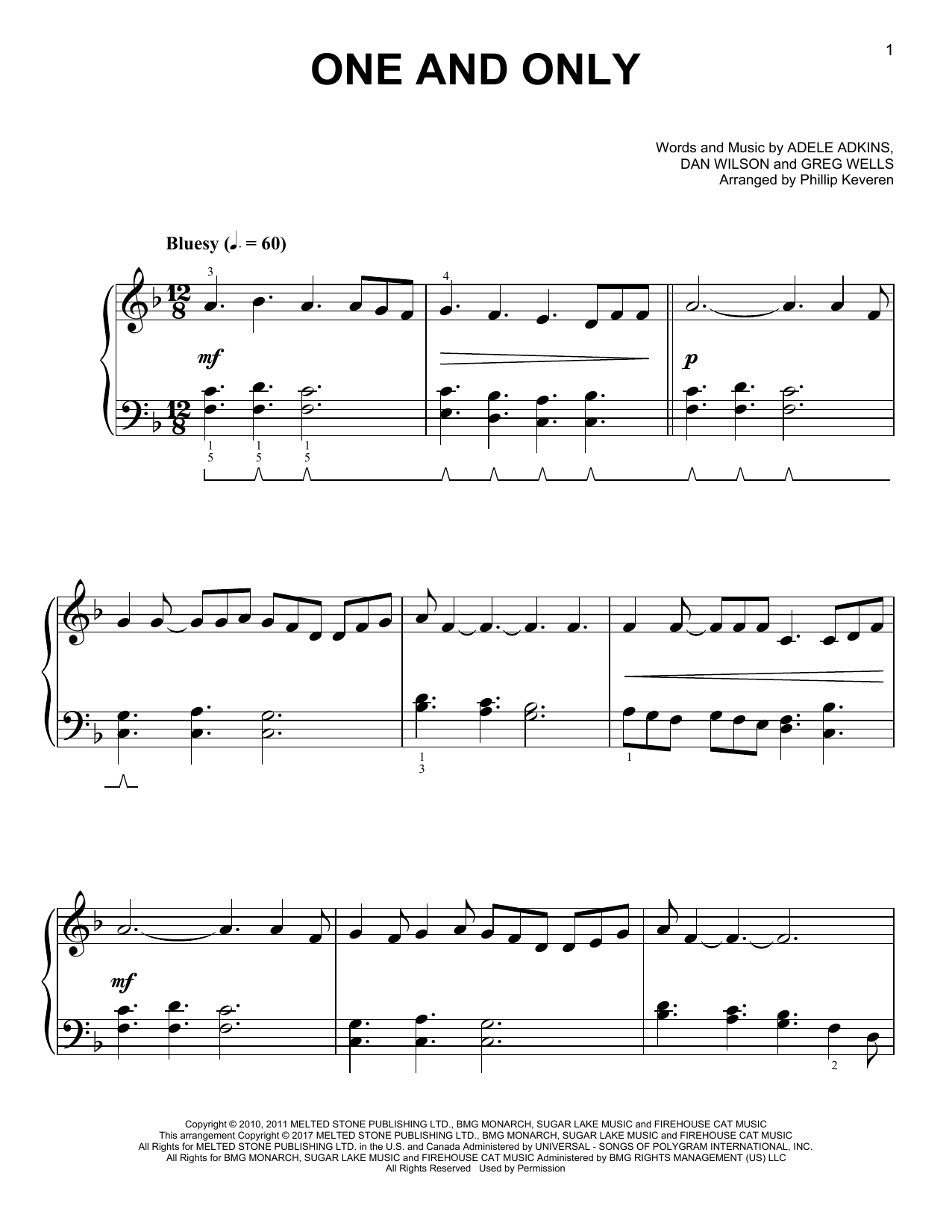 Adele One And Only [Classical version] (arr. Phillip Keveren) Sheet Music Notes & Chords for Easy Piano - Download or Print PDF