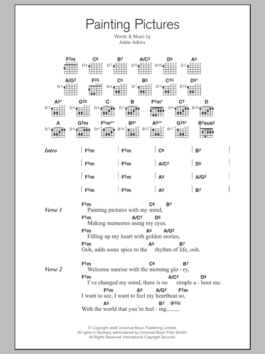 Adele Painting Pictures Sheet Music Notes & Chords for Piano, Vocal & Guitar (Right-Hand Melody) - Download or Print PDF