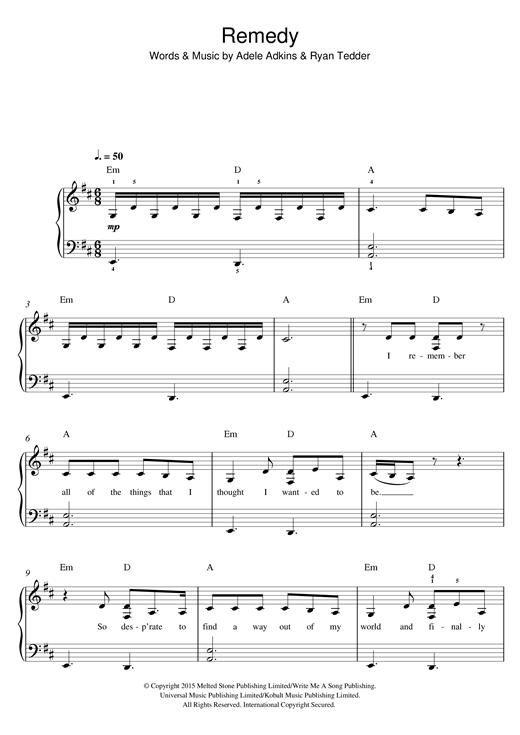 Adele Remedy Sheet Music Notes & Chords for Piano (Big Notes) - Download or Print PDF