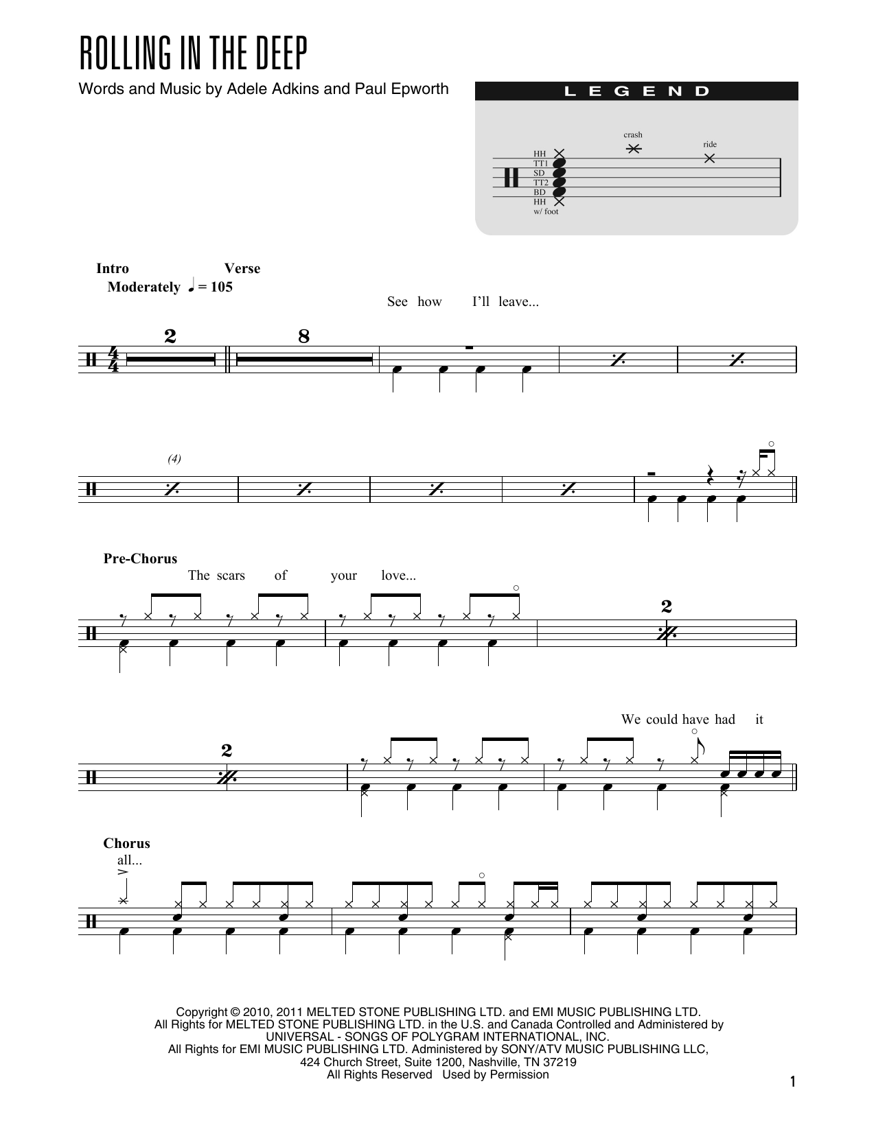 Adele Rolling In The Deep (arr. Kennan Wylie) Sheet Music Notes & Chords for Drums Transcription - Download or Print PDF