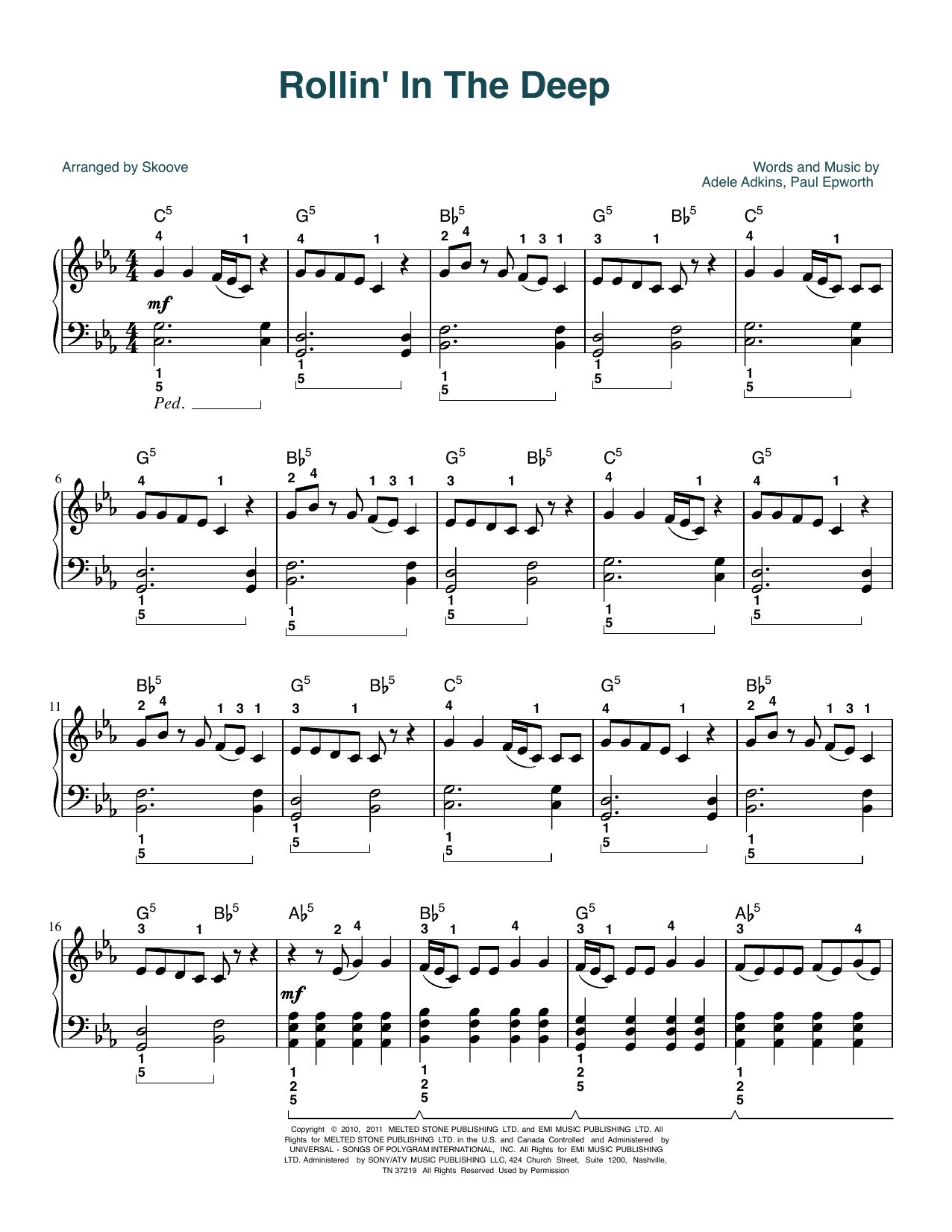 Adele Rolling In The Deep (arr. Skoove) Sheet Music Notes & Chords for Piano Solo - Download or Print PDF