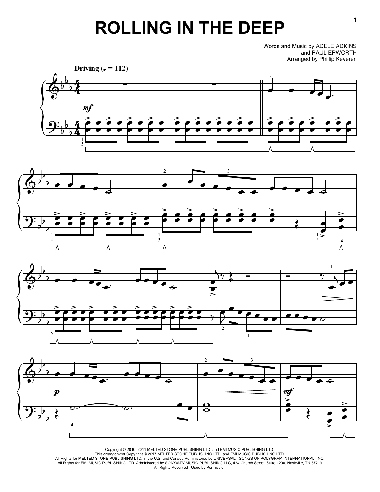 Adele Rolling In The Deep [Classical version] (arr. Phillip Keveren) Sheet Music Notes & Chords for Easy Piano - Download or Print PDF