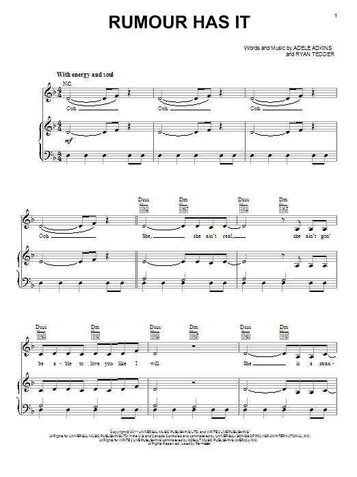 Adele Rumour Has It Sheet Music Notes & Chords for Piano, Vocal & Guitar - Download or Print PDF