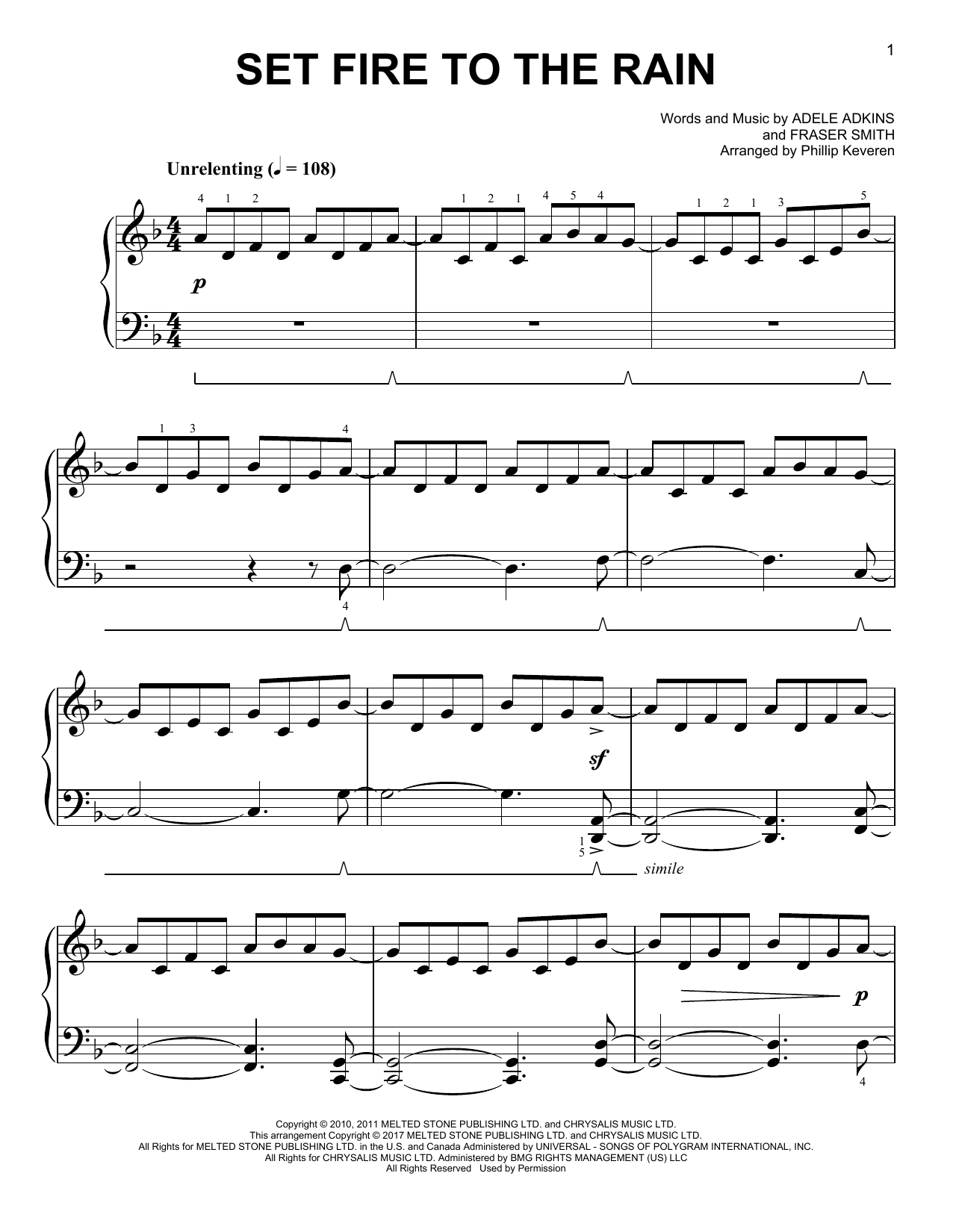 Adele Set Fire To The Rain [Classical version] (arr. Phillip Keveren) Sheet Music Notes & Chords for Easy Piano - Download or Print PDF