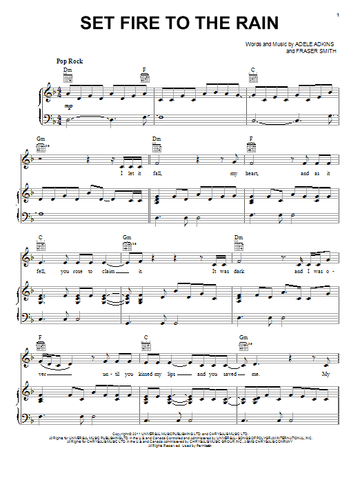 Adele Set Fire To The Rain Sheet Music Notes & Chords for Easy Guitar Tab - Download or Print PDF