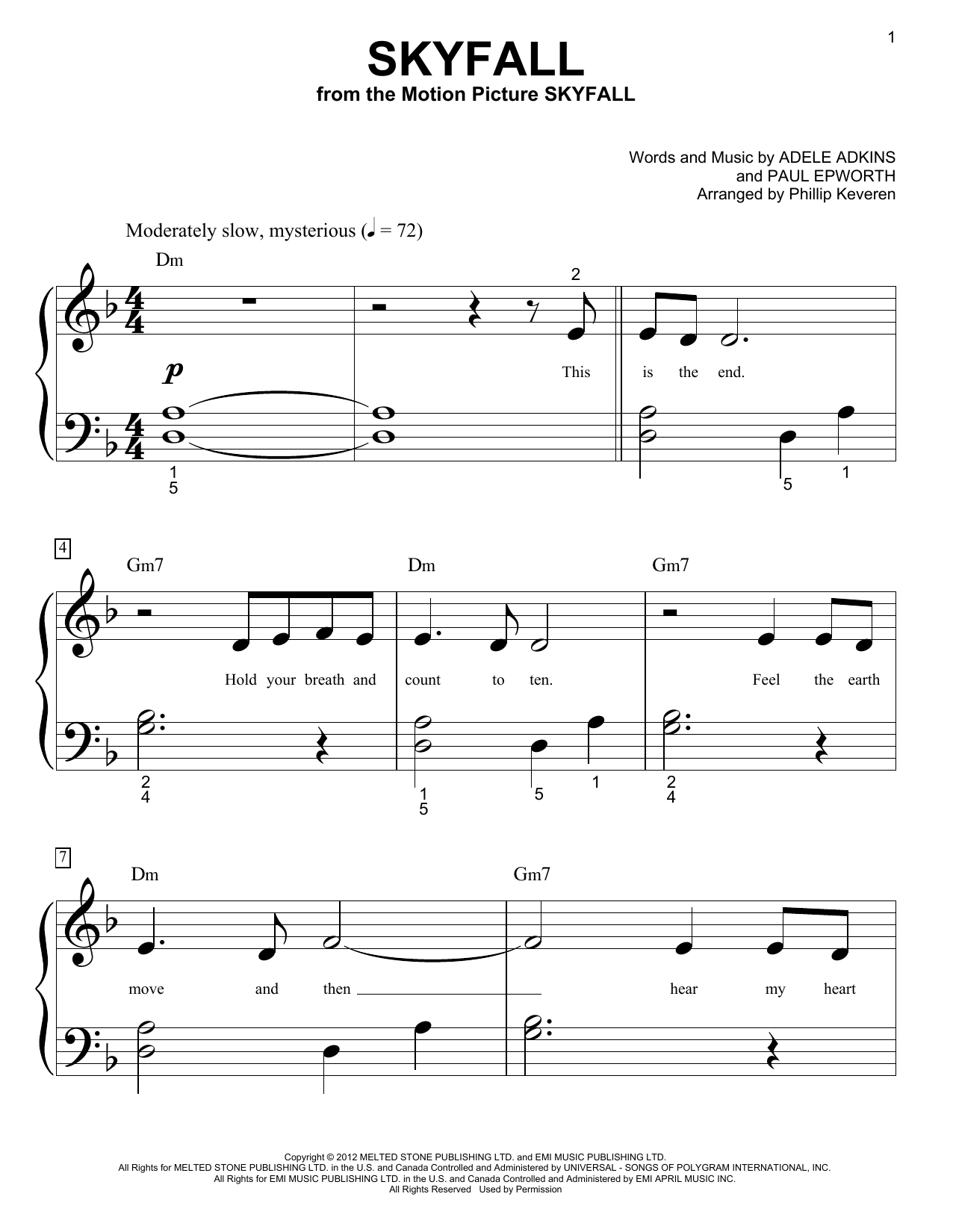 Adele Skyfall (from the Motion Picture Skyfall) Sheet Music Notes & Chords for Piano (Big Notes) - Download or Print PDF