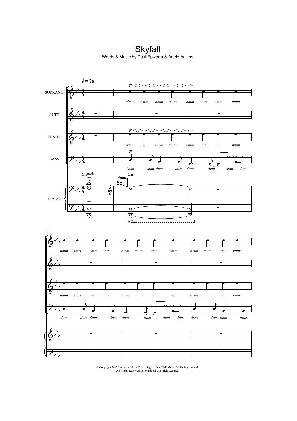 Adele Skyfall (arr. Thomas Lydon) Sheet Music Notes & Chords for SATB - Download or Print PDF