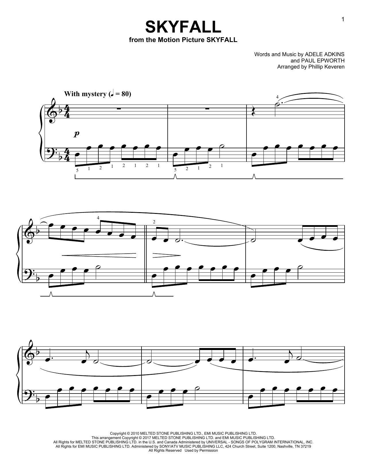 Adele Skyfall [Classical version] (arr. Phillip Keveren) Sheet Music Notes & Chords for Easy Piano - Download or Print PDF