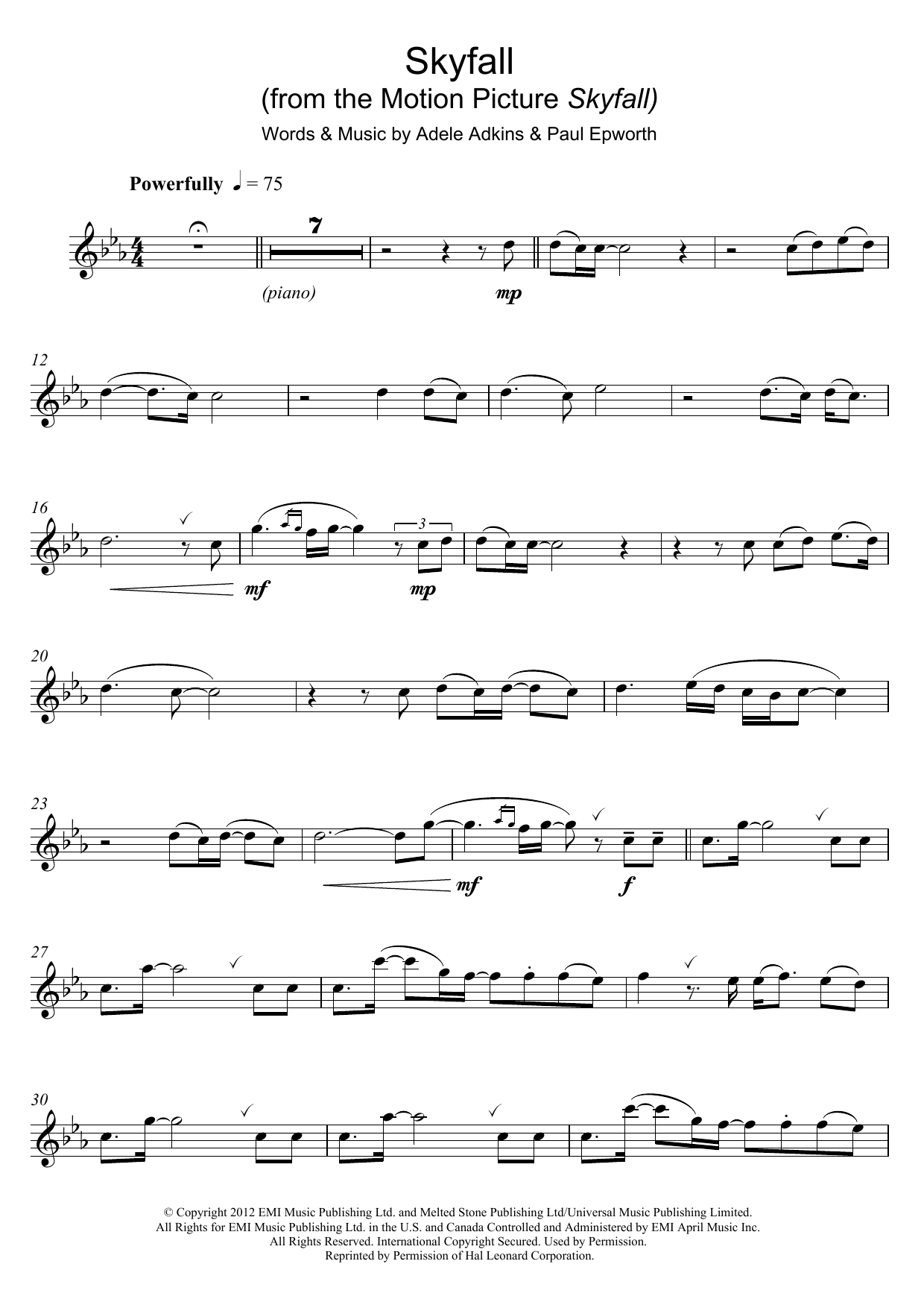Adele Skyfall (from the Motion Picture Skyfall) Sheet Music Notes & Chords for Clarinet - Download or Print PDF