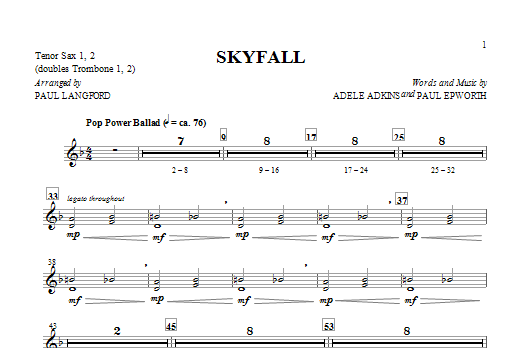 Skyfall (arr. Paul Langford) - Tenor Sax 1 & 2 sheet music
