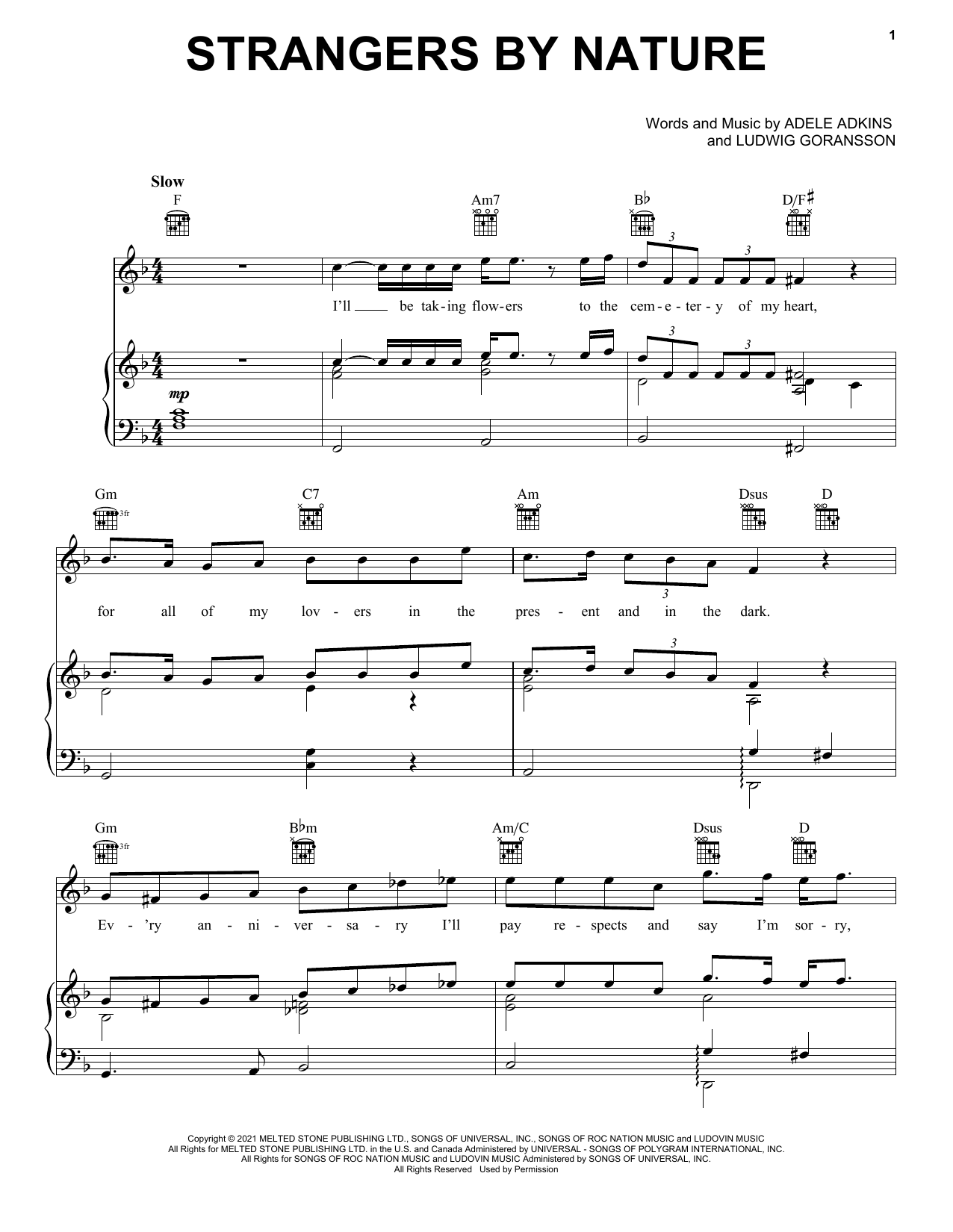 Adele Strangers By Nature Sheet Music Notes & Chords for Piano, Vocal & Guitar Chords (Right-Hand Melody) - Download or Print PDF