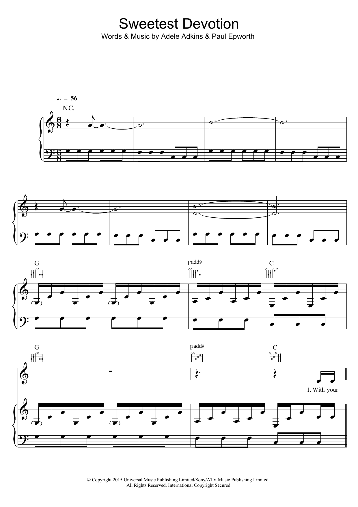 Adele Sweetest Devotion Sheet Music Notes & Chords for Easy Piano - Download or Print PDF