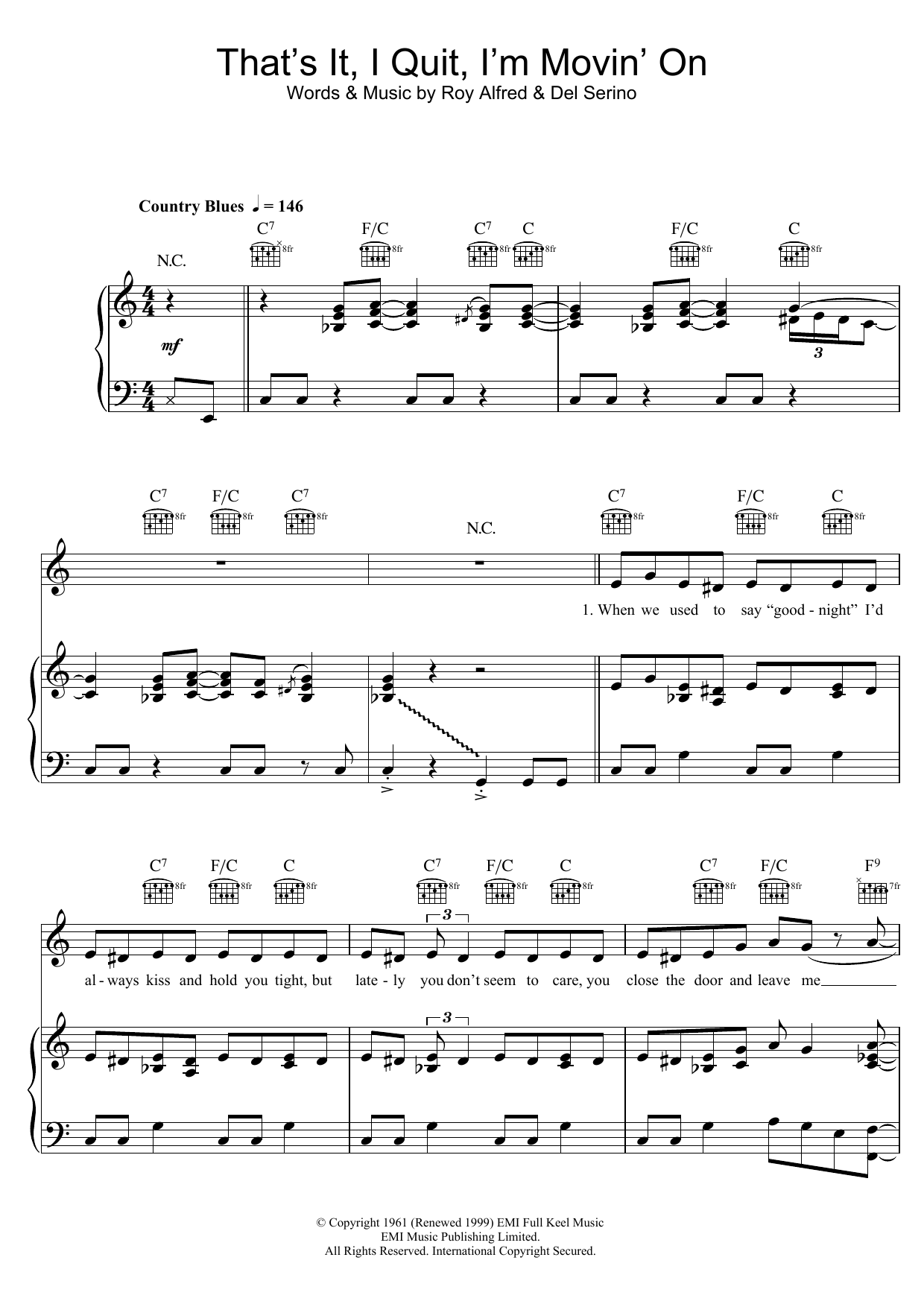Adele That's It, I Quit, I'm Movin' On Sheet Music Notes & Chords for Piano, Vocal & Guitar (Right-Hand Melody) - Download or Print PDF