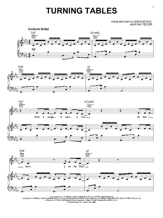 Adele Turning Tables Sheet Music Notes & Chords for Piano (Big Notes) - Download or Print PDF