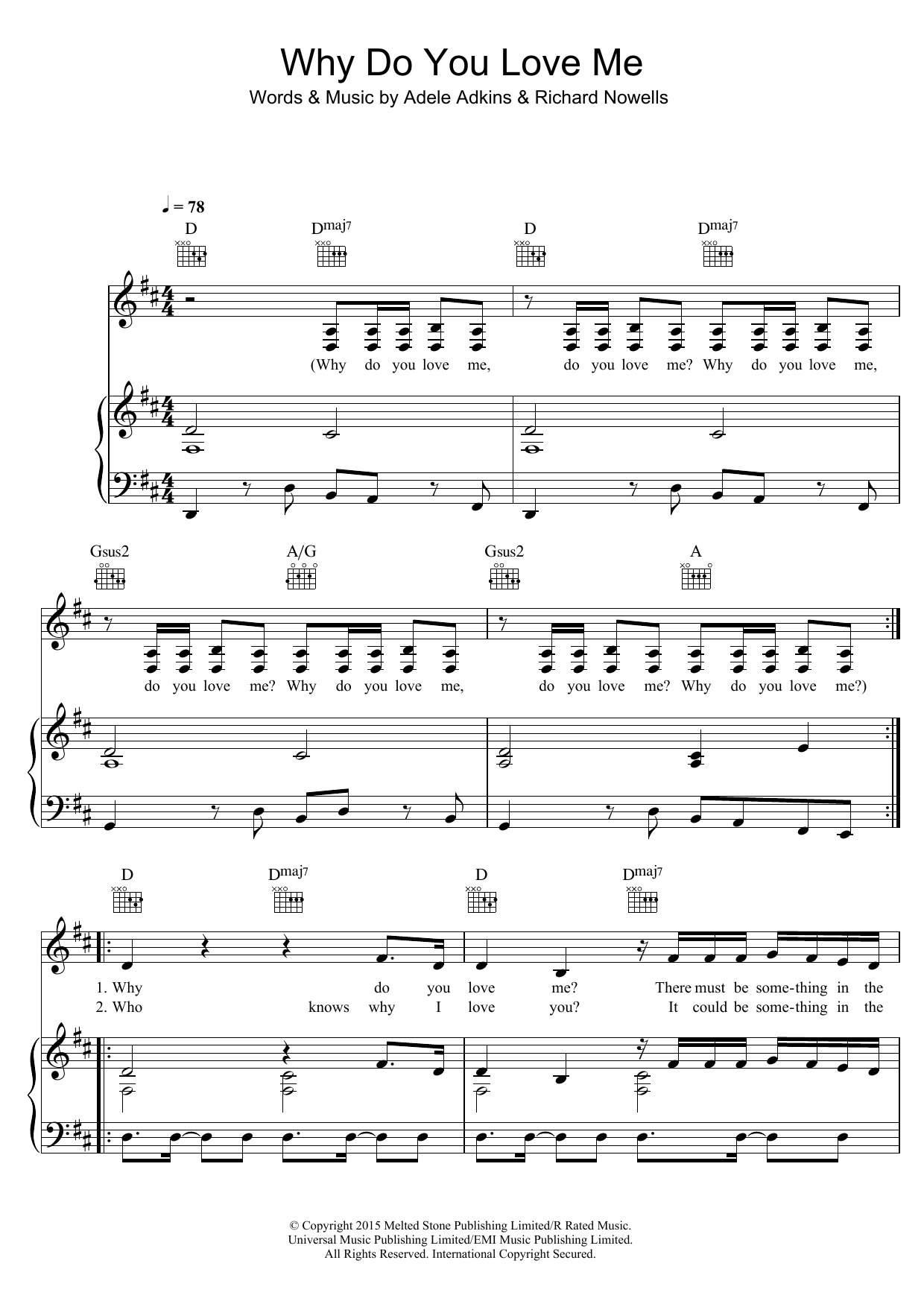 Adele Why Do You Love Me Sheet Music Notes & Chords for Piano, Vocal & Guitar (Right-Hand Melody) - Download or Print PDF