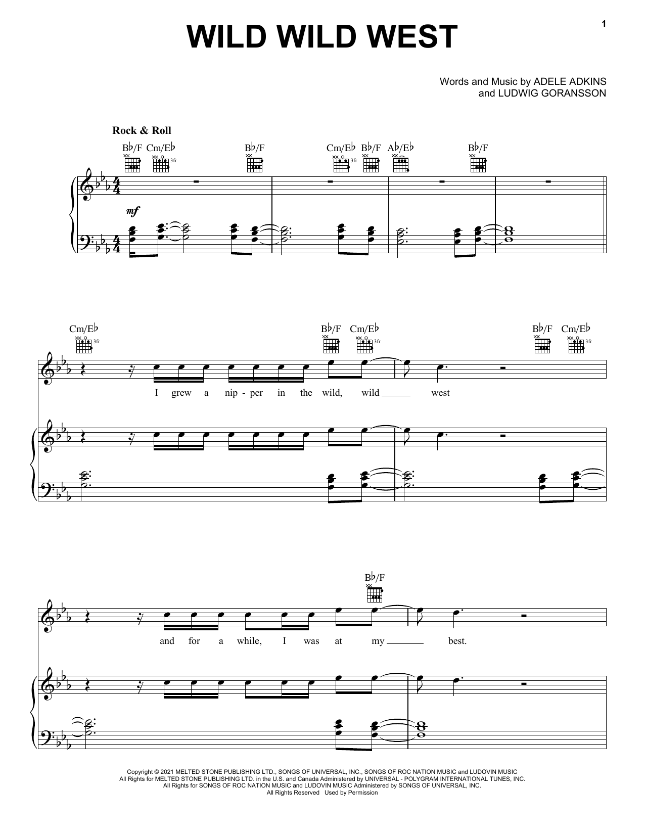 Adele Wild Wild West Sheet Music Notes & Chords for Piano, Vocal & Guitar Chords (Right-Hand Melody) - Download or Print PDF