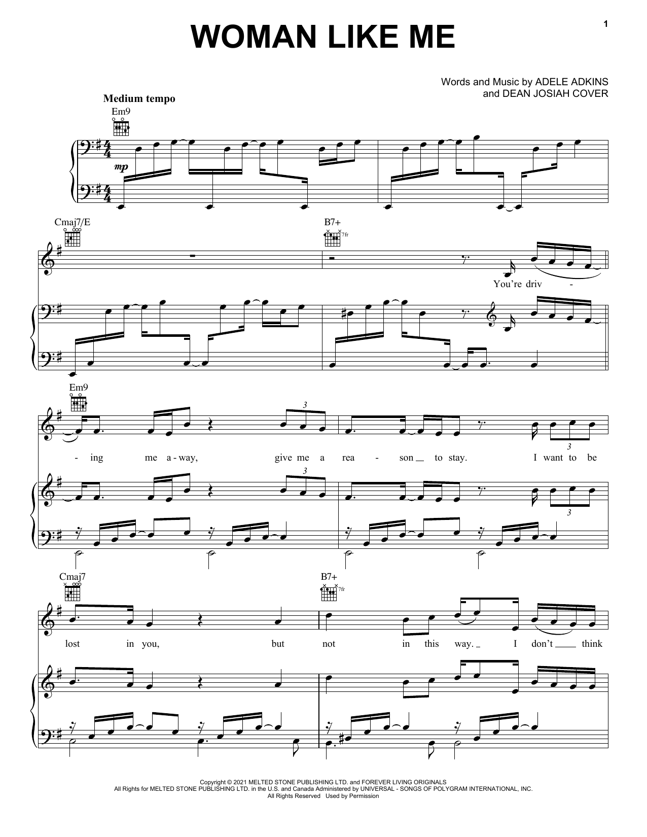 Adele Woman Like Me Sheet Music Notes & Chords for Piano, Vocal & Guitar Chords (Right-Hand Melody) - Download or Print PDF