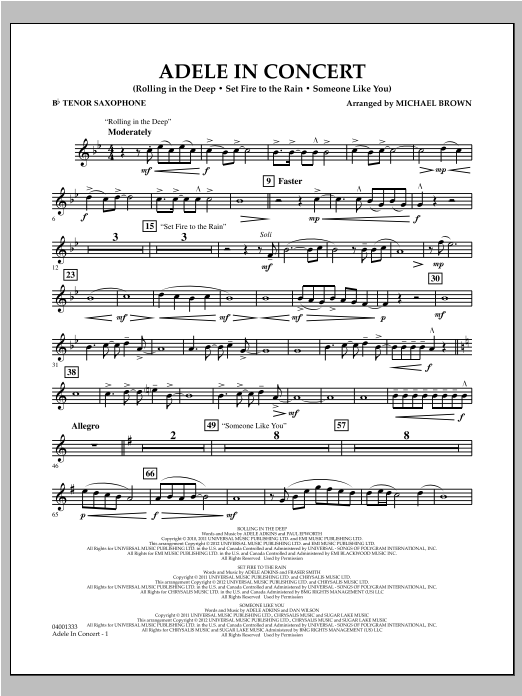 Michael Brown Adele In Concert Bb Tenor Saxophone Sheet Music Download Pdf Score 308381