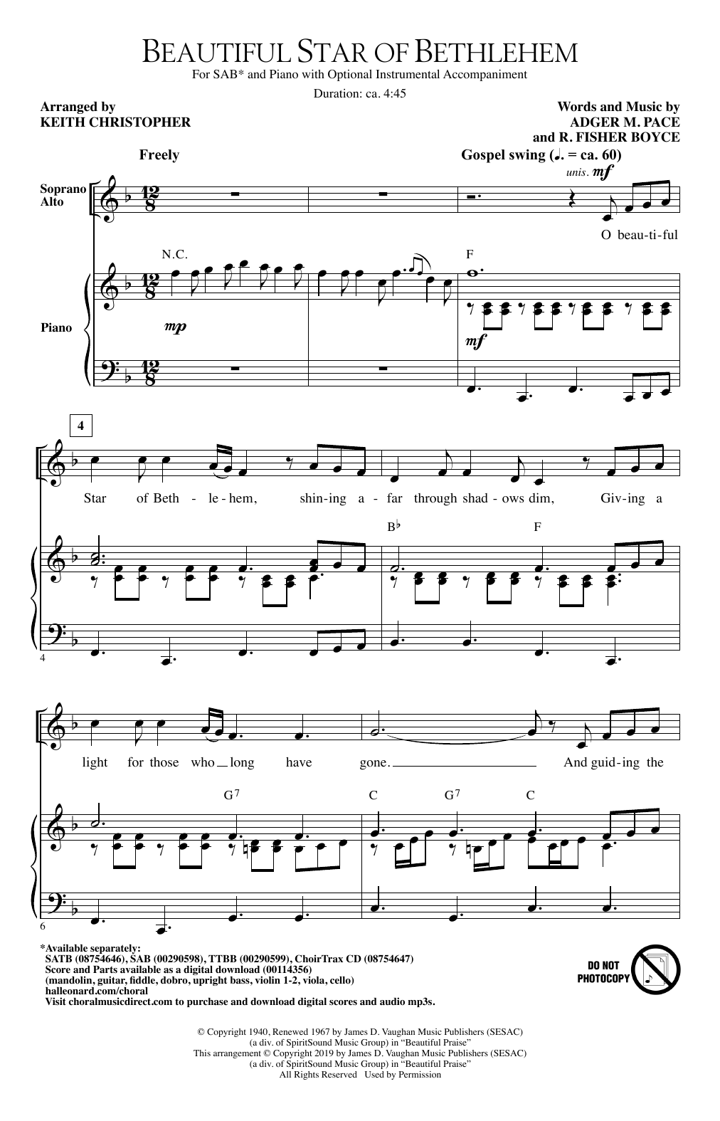 Adger M. Pace and R. Fisher Boyce Beautiful Star Of Bethlehem (arr. Keith Christopher) Sheet Music Notes & Chords for SAB Choir - Download or Print PDF