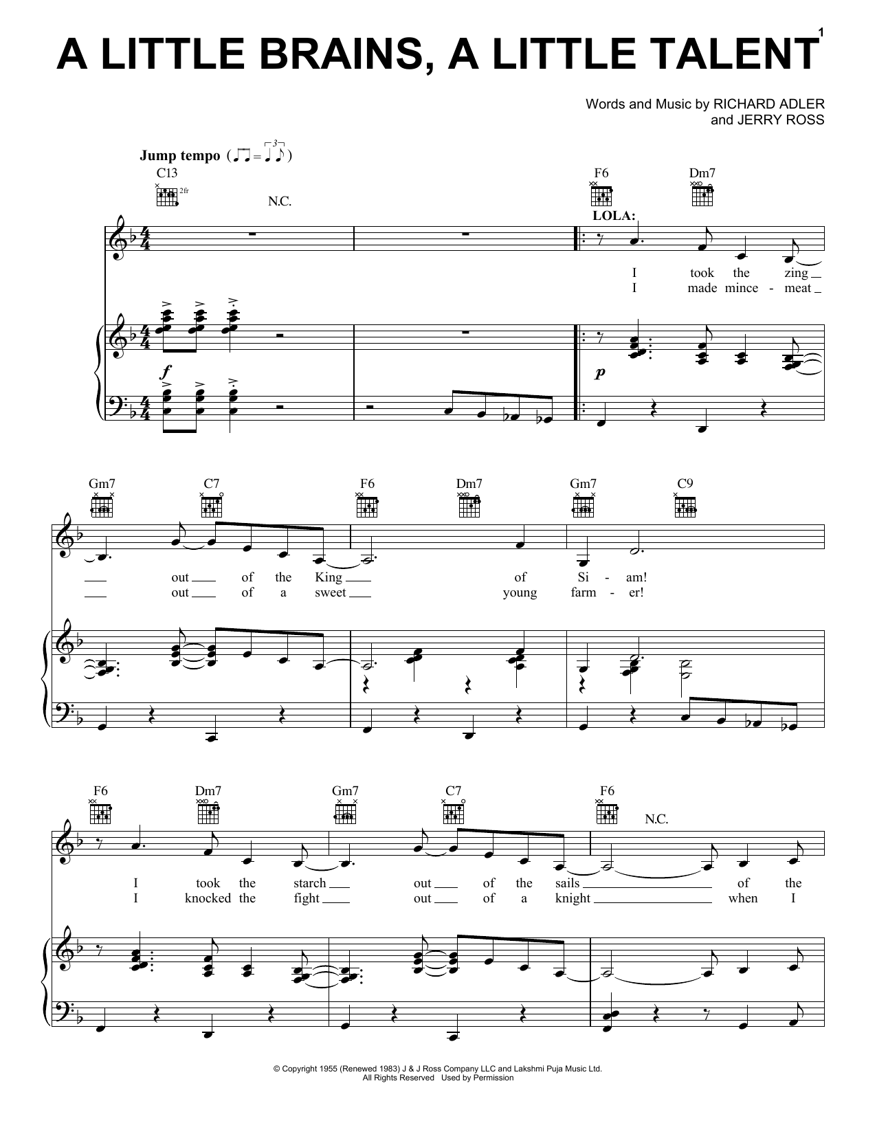 Adler & Ross A Little Brains, A Little Talent (from Damn Yankees) Sheet Music Notes & Chords for Piano & Vocal - Download or Print PDF