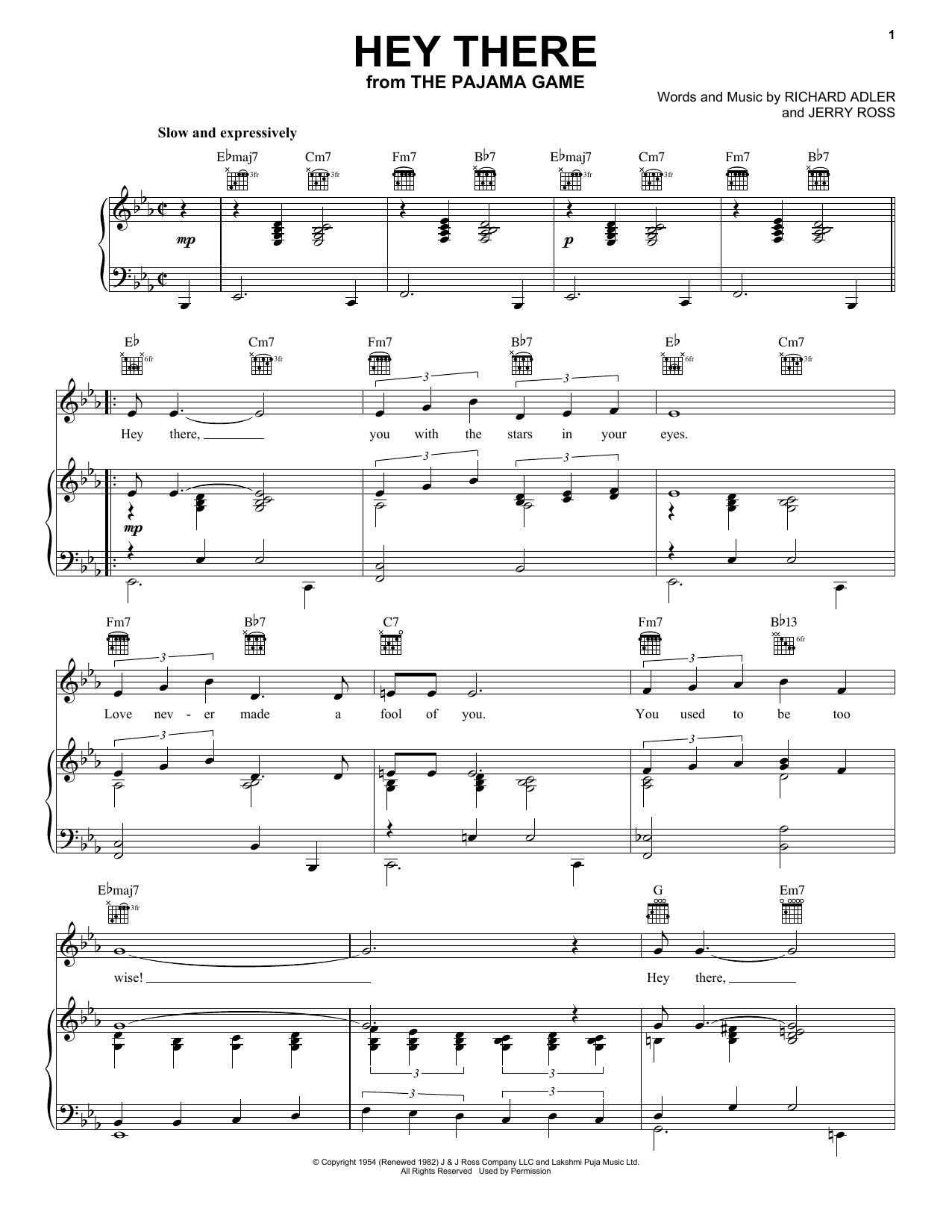Adler & Ross Hey There Sheet Music Notes & Chords for Piano, Vocal & Guitar (Right-Hand Melody) - Download or Print PDF