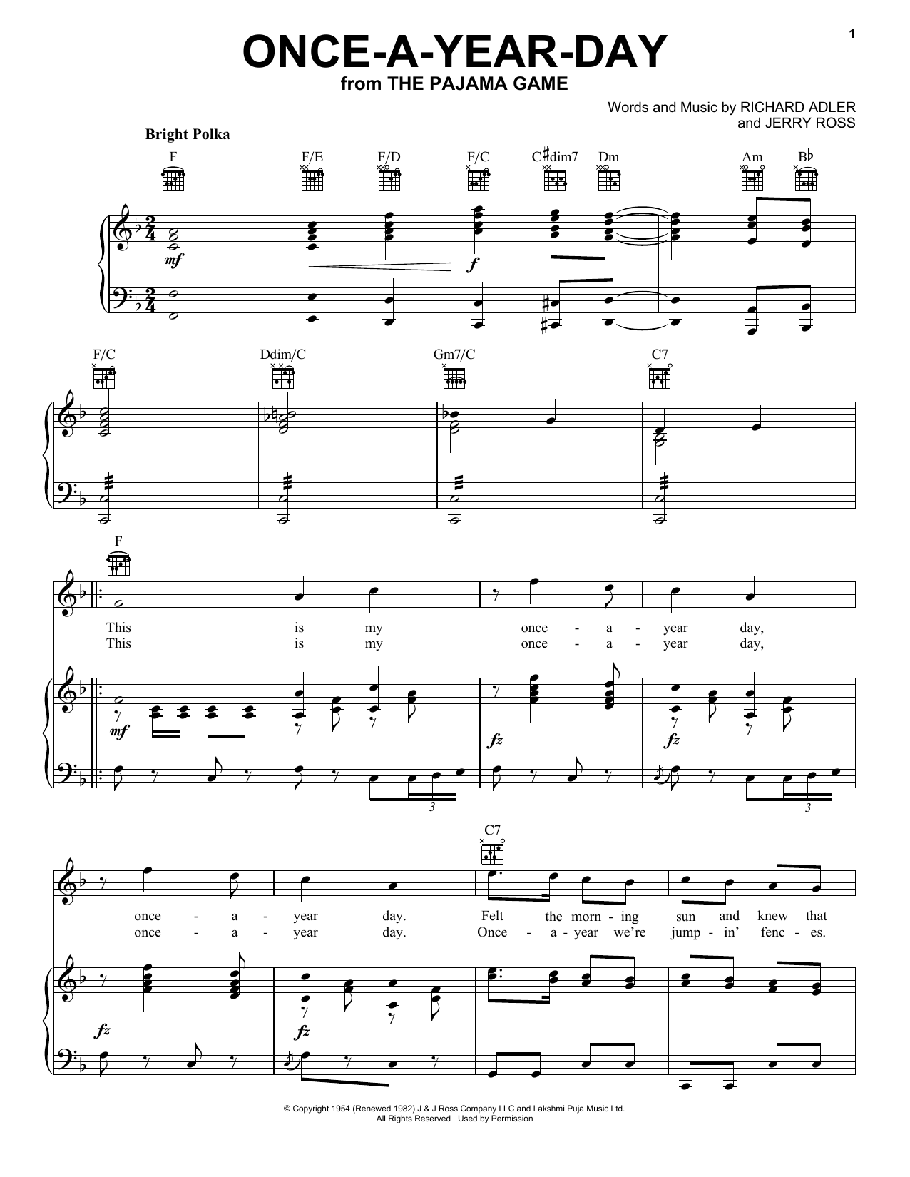 Adler & Ross Once-A-Year-Day Sheet Music Notes & Chords for Piano, Vocal & Guitar (Right-Hand Melody) - Download or Print PDF