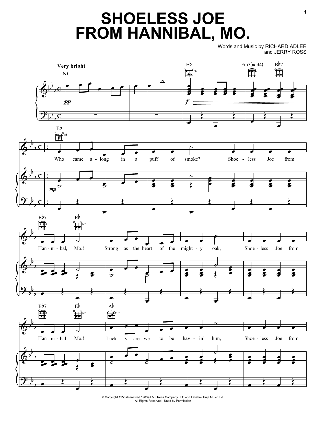 Adler & Ross Shoeless Joe From Hannibal, Mo. Sheet Music Notes & Chords for Piano, Vocal & Guitar (Right-Hand Melody) - Download or Print PDF