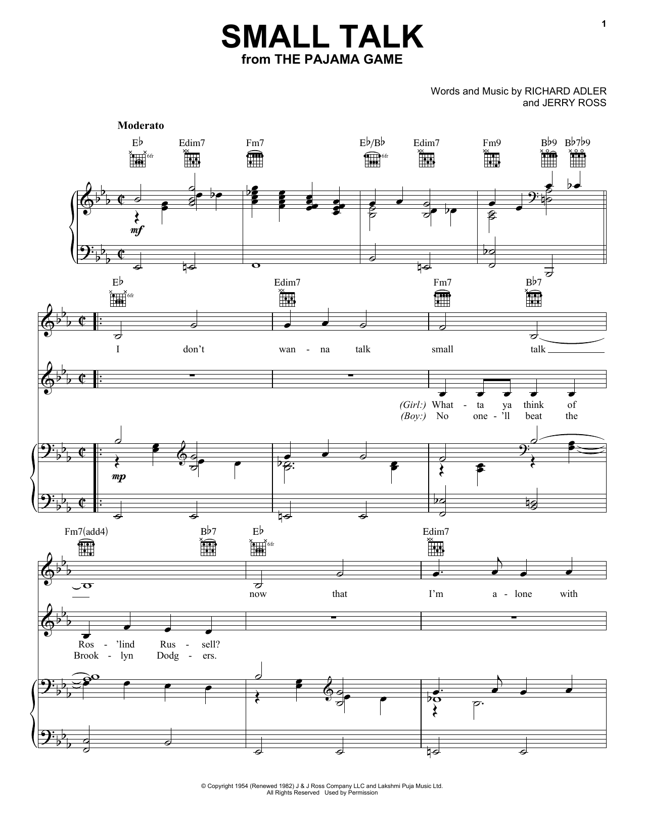 Adler & Ross Small Talk Sheet Music Notes & Chords for Piano, Vocal & Guitar (Right-Hand Melody) - Download or Print PDF