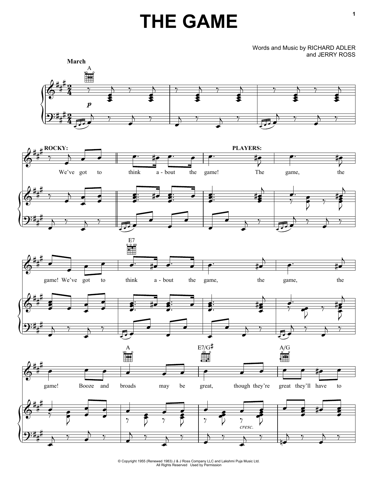 Adler & Ross The Game Sheet Music Notes & Chords for Piano, Vocal & Guitar (Right-Hand Melody) - Download or Print PDF