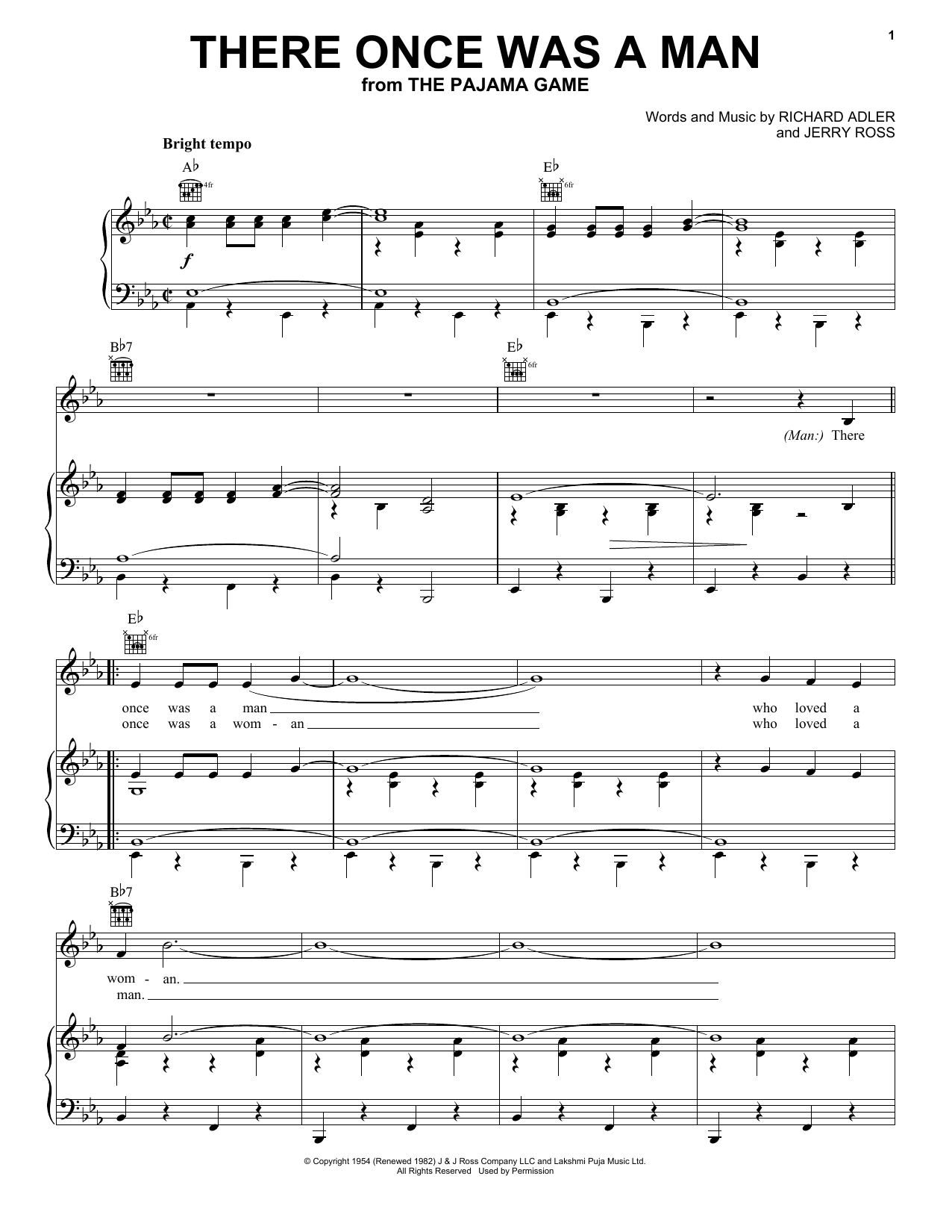 Adler & Ross There Once Was A Man Sheet Music Notes & Chords for Piano, Vocal & Guitar (Right-Hand Melody) - Download or Print PDF