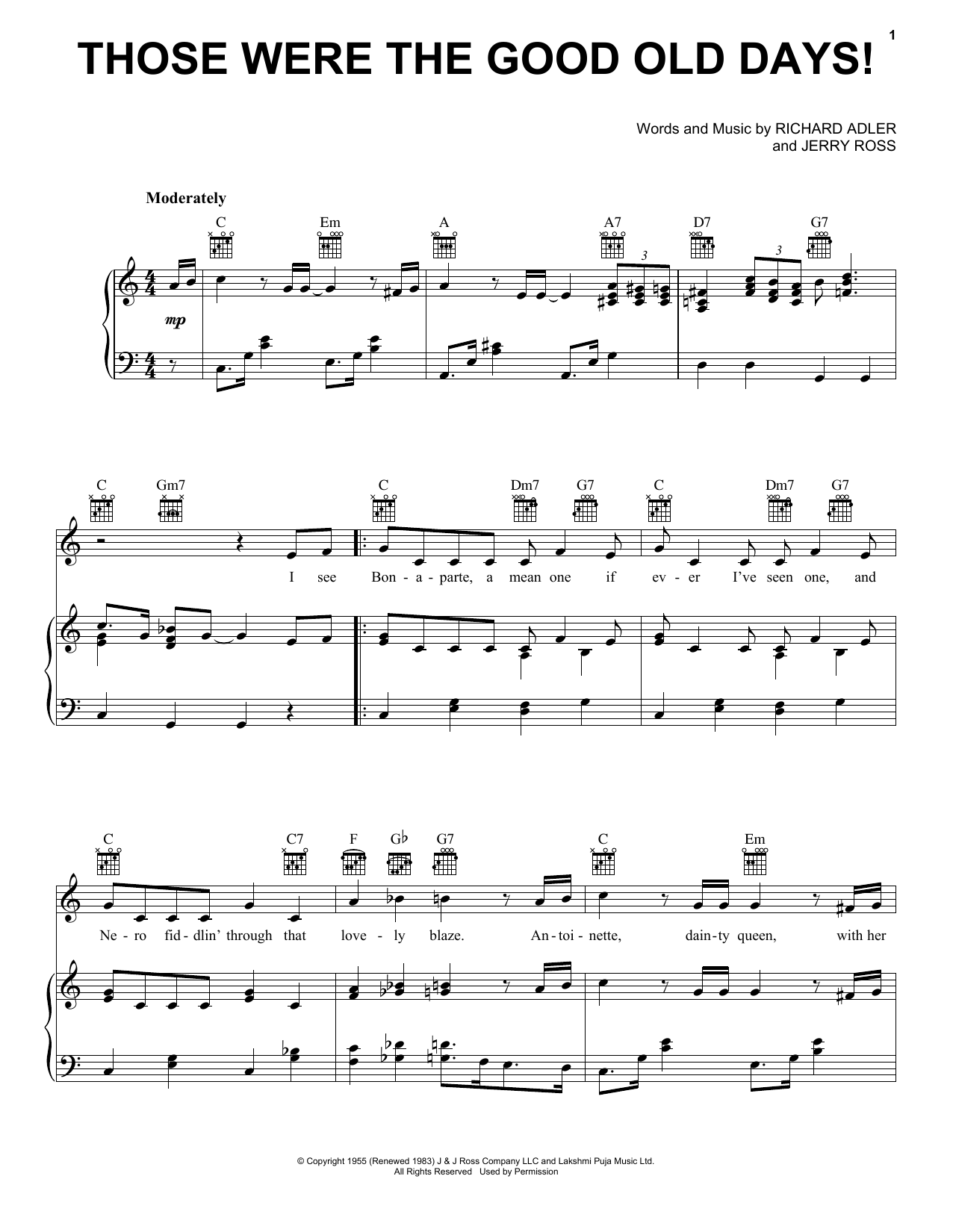 Adler & Ross Those Were The Good Old Days! Sheet Music Notes & Chords for Piano, Vocal & Guitar (Right-Hand Melody) - Download or Print PDF