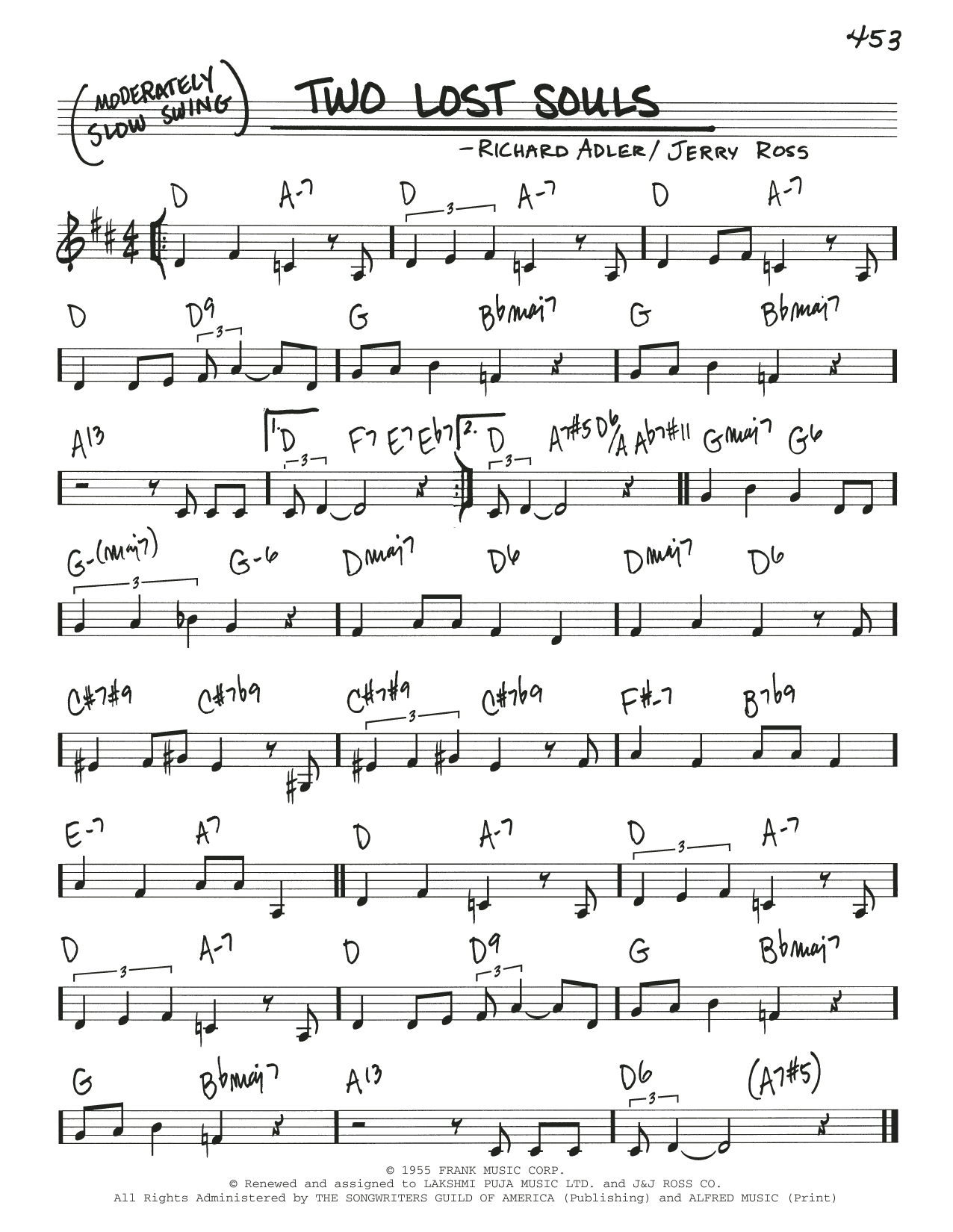 Adler & Ross Two Lost Souls Sheet Music Notes & Chords for Real Book – Melody & Chords - Download or Print PDF