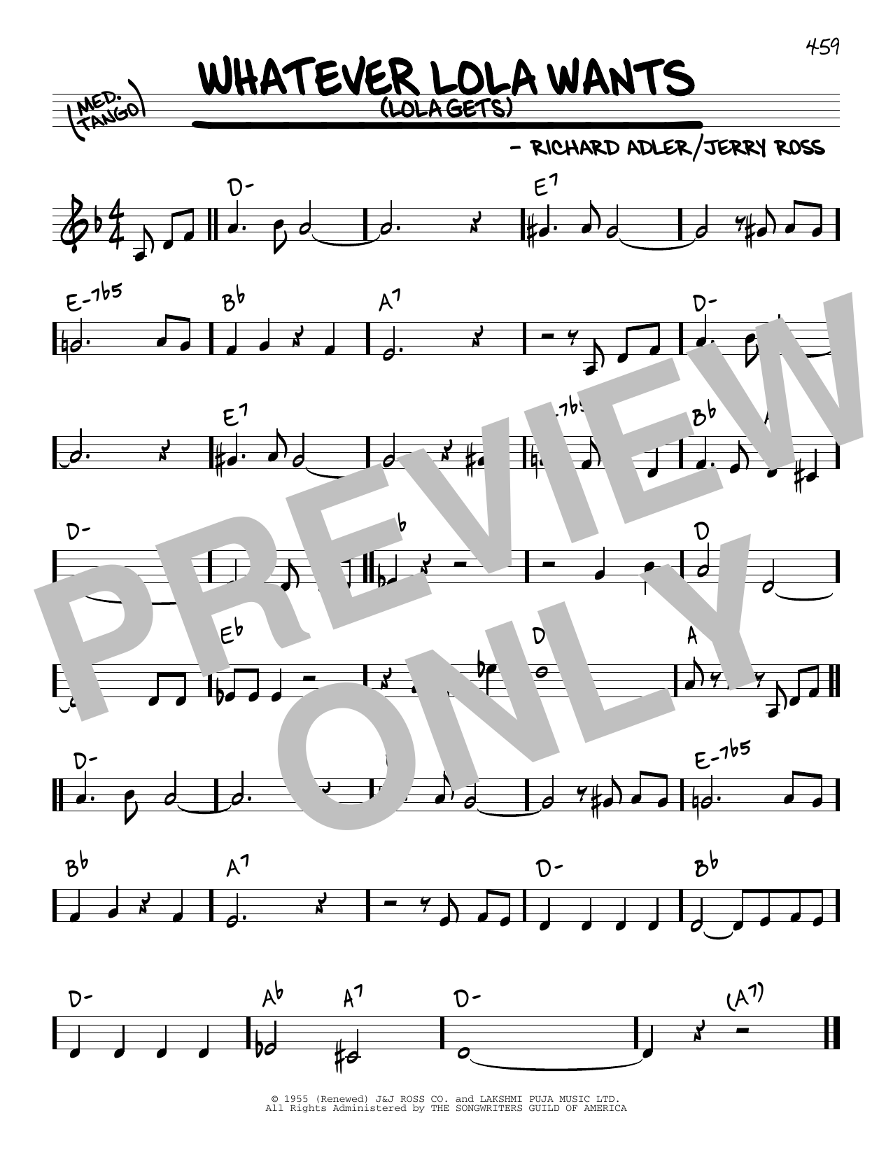 Adler & Ross Whatever Lola Wants (Lola Gets) Sheet Music Notes & Chords for Real Book – Melody & Chords - Download or Print PDF