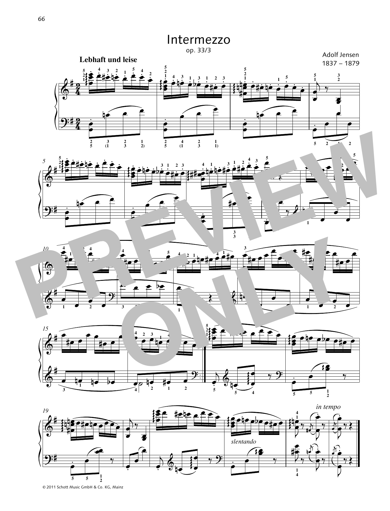 Adolf Jensen Intermezzo Sheet Music Notes & Chords for Piano Solo - Download or Print PDF