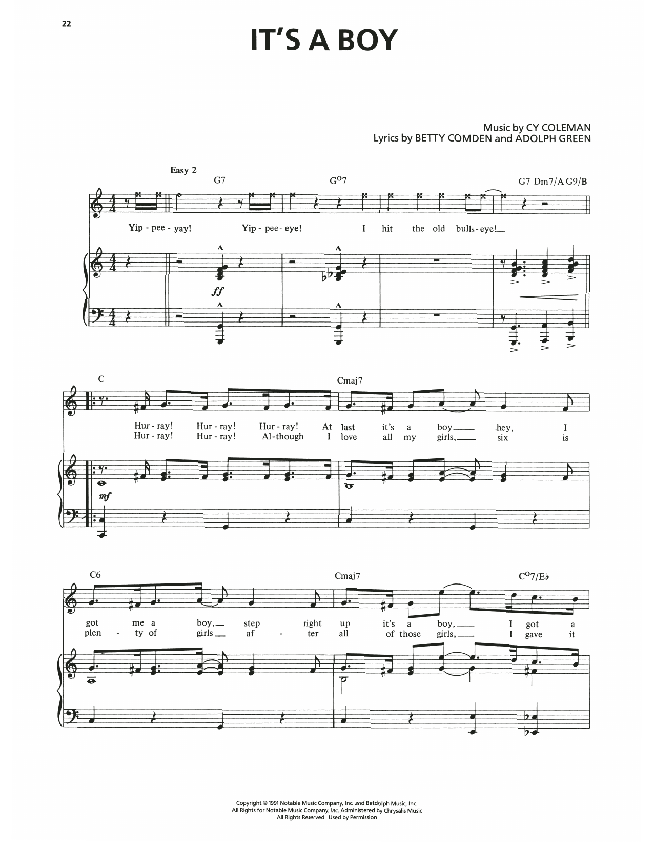 Adolph Green It's A Boy (from The Will Rogers Follies) Sheet Music Notes & Chords for Piano & Vocal - Download or Print PDF
