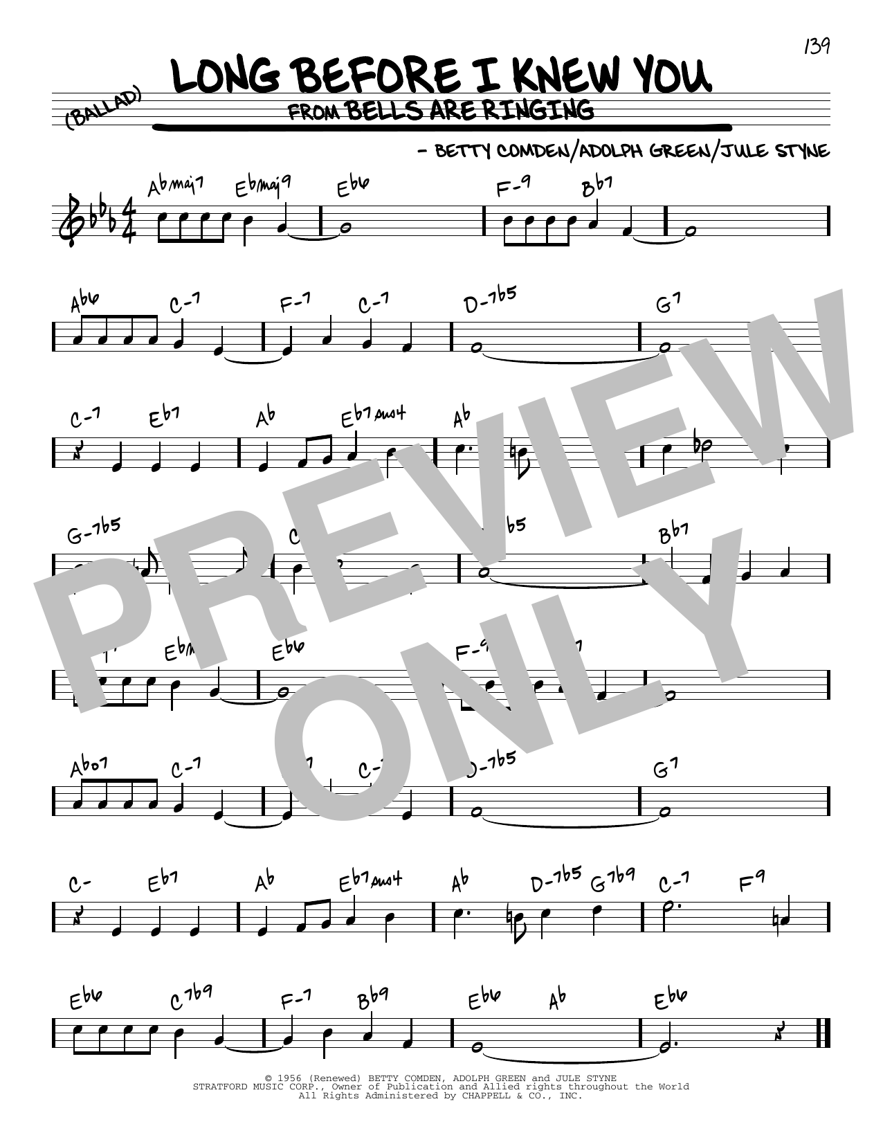 Adolph Green Long Before I Knew You Sheet Music Notes & Chords for Real Book – Melody & Chords - Download or Print PDF