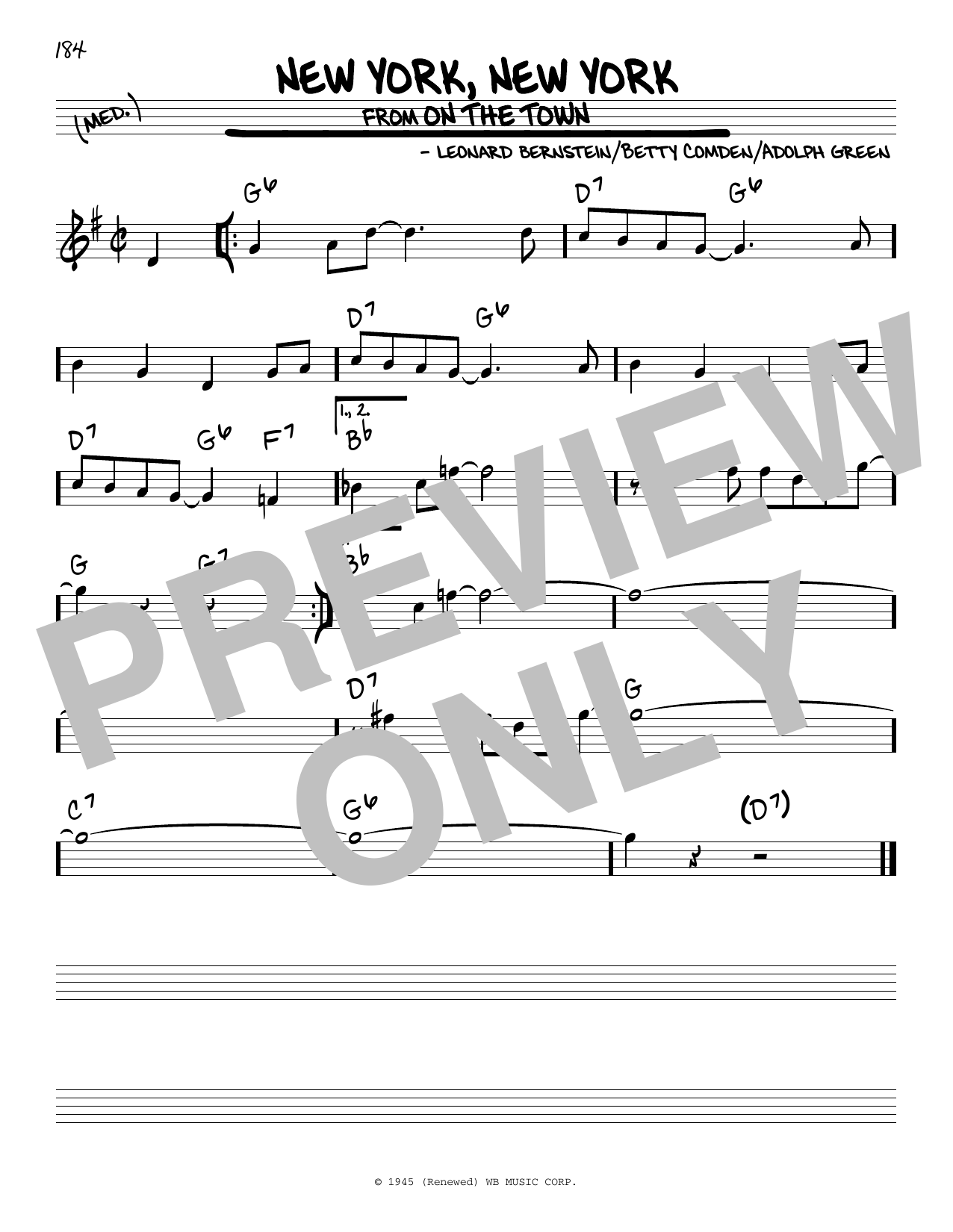 Adolph Green New York, New York (from On the Town) Sheet Music Notes & Chords for Real Book – Melody & Chords - Download or Print PDF